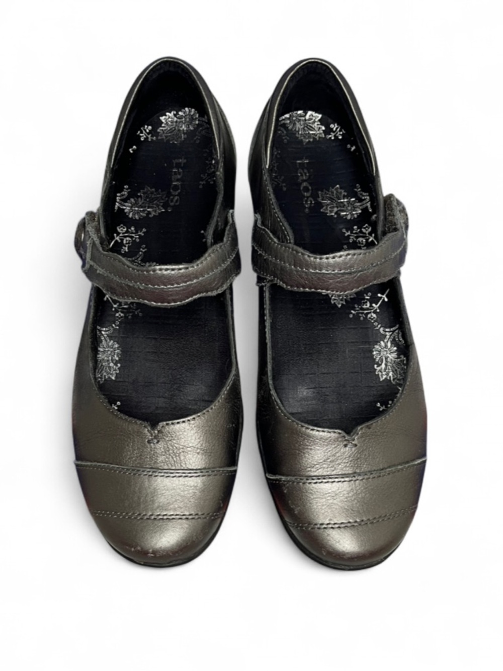 Taos Applause Pewter Womens Mary Jane Loafer Flat Strap Slip On Leather Shoes